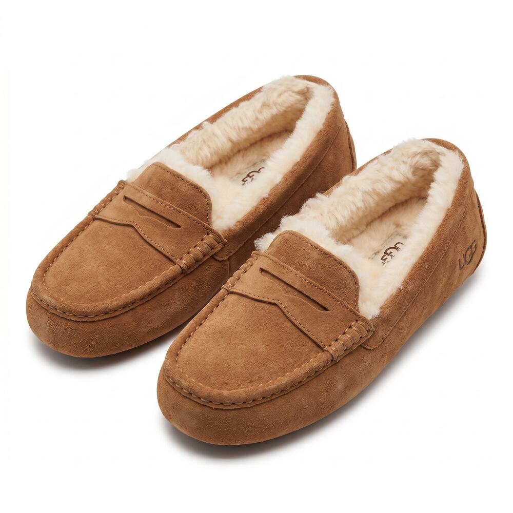 Ugg Women’s 7 Chestnut Ansley 1016048 Suede Cabin Cozy Comfort Sherpa Slippers
